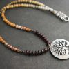 Beaded Yellow picture jasper oak tree necklace