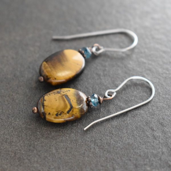Blue topaz and Tiger eye earrings