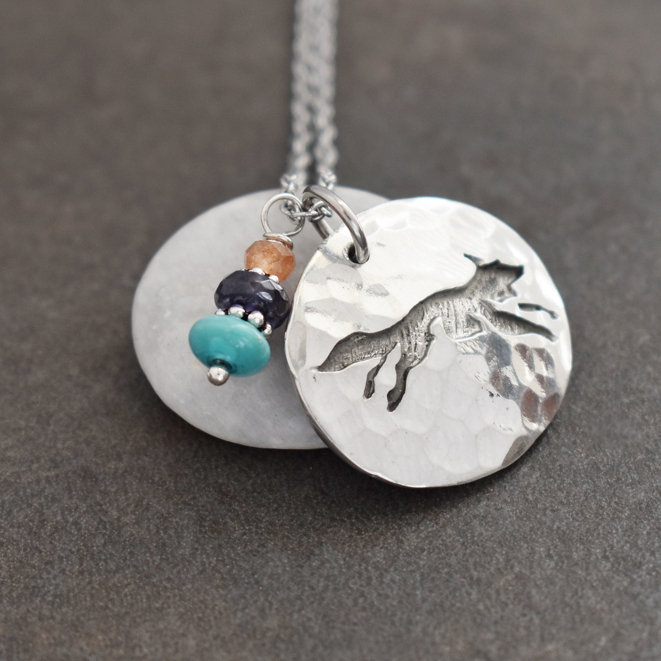 Sunstone, iolite, Turquoise Fox necklace