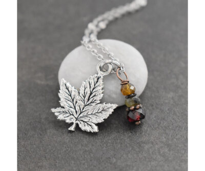 Lager maple leaf with tourmaline and garnet (1)_result Maple Leaf Necklace