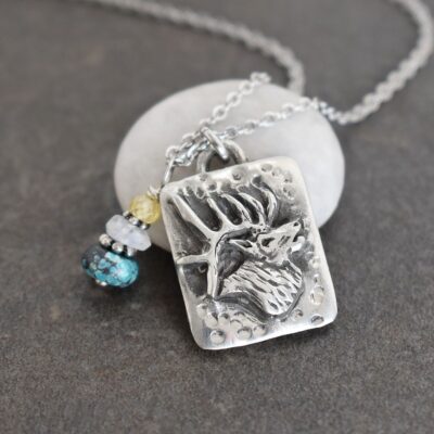 3D Elk head with sapphire and turquoise (2)