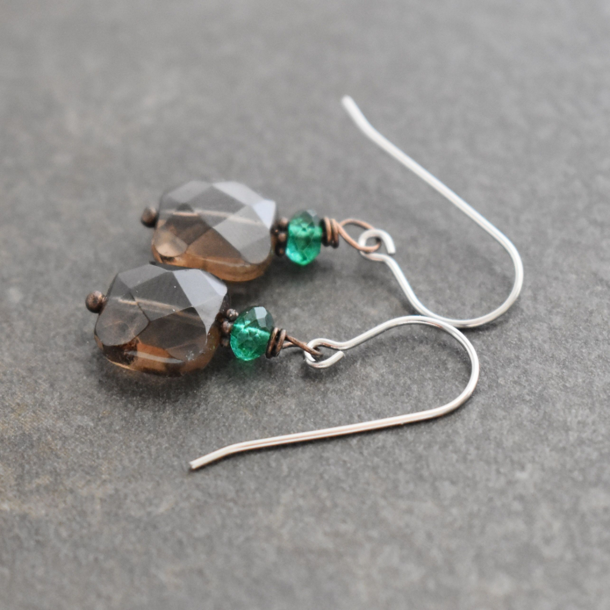 Green Quartz & Smoky Quartz earrings