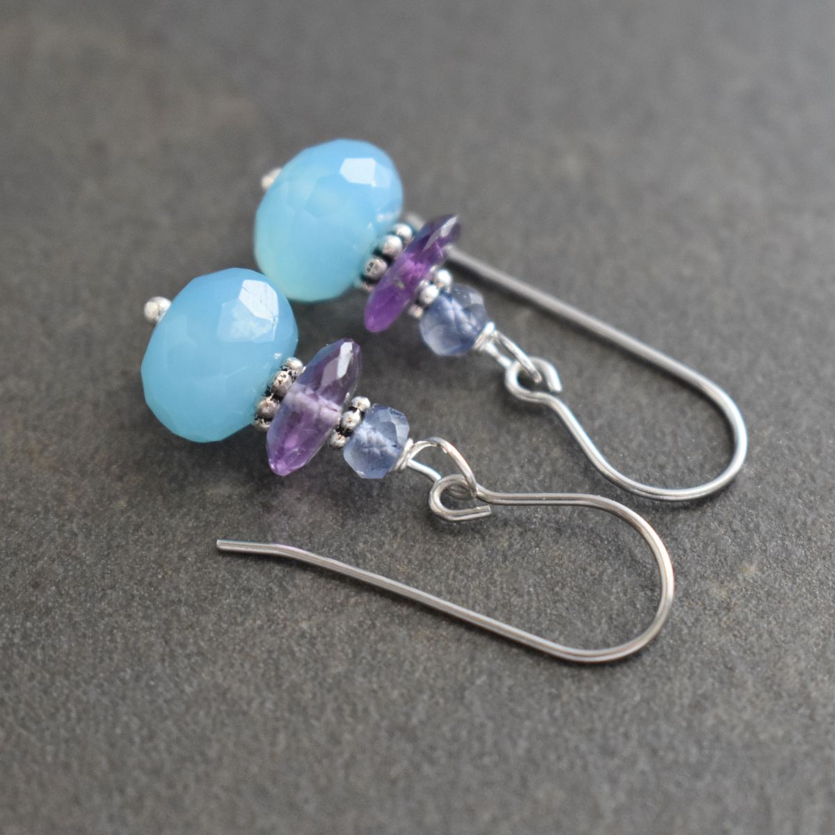 purple and blue gemstone earrings