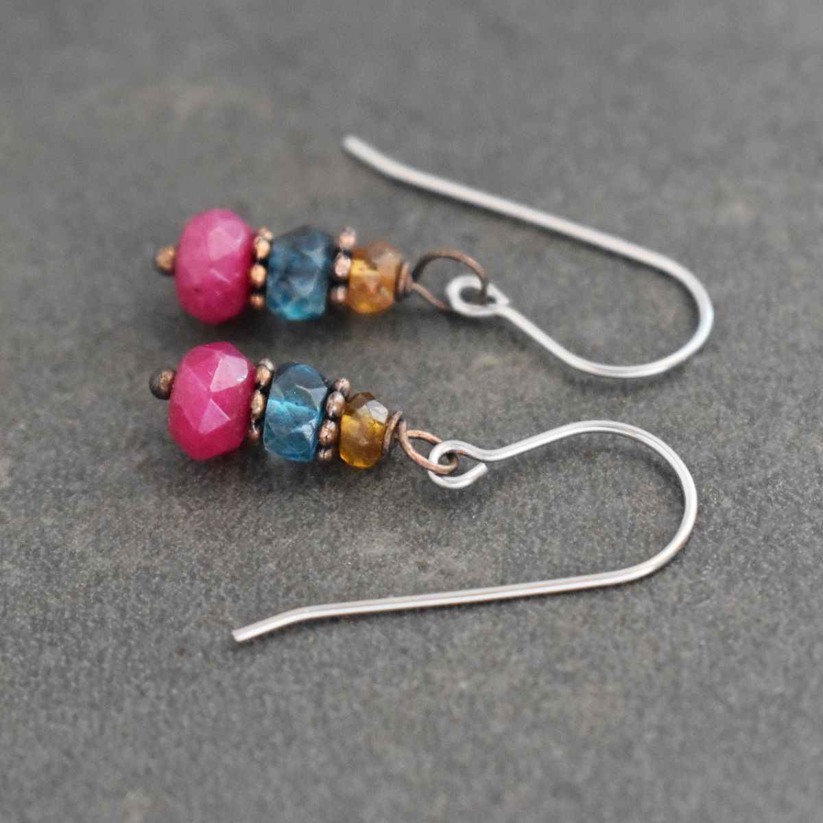 Tourmaline, Topaz and Ruby earrings
