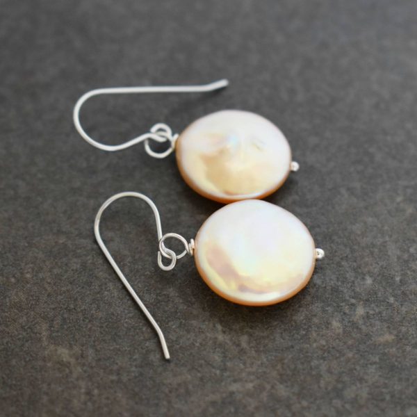 Peach coin pearl earrings