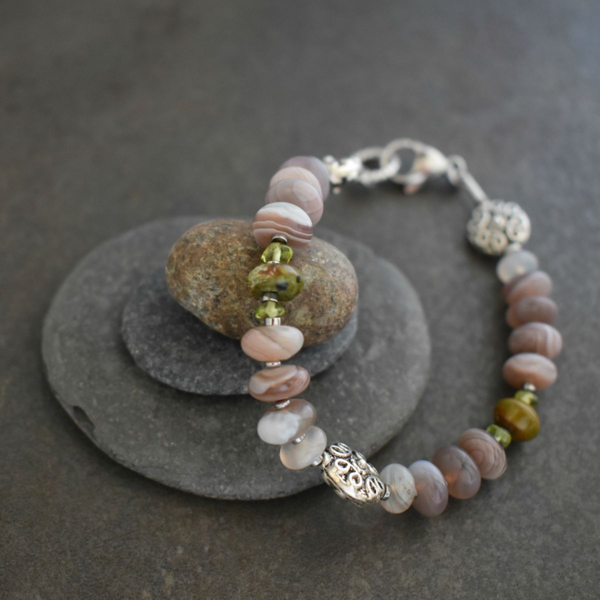 Green turquoise, Peridot and Botswana agate bracslet Green turquoise, Peridot and Botswana agate bracslet
