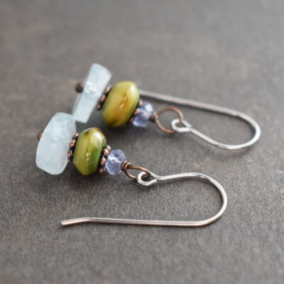 Iolite, Turquoise, Aquamarine earrings