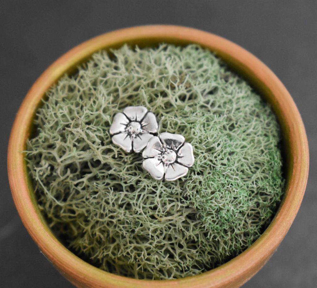 silver poppy post earrings