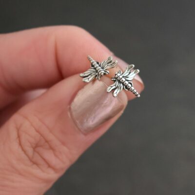 Silver dragonfly post earrings