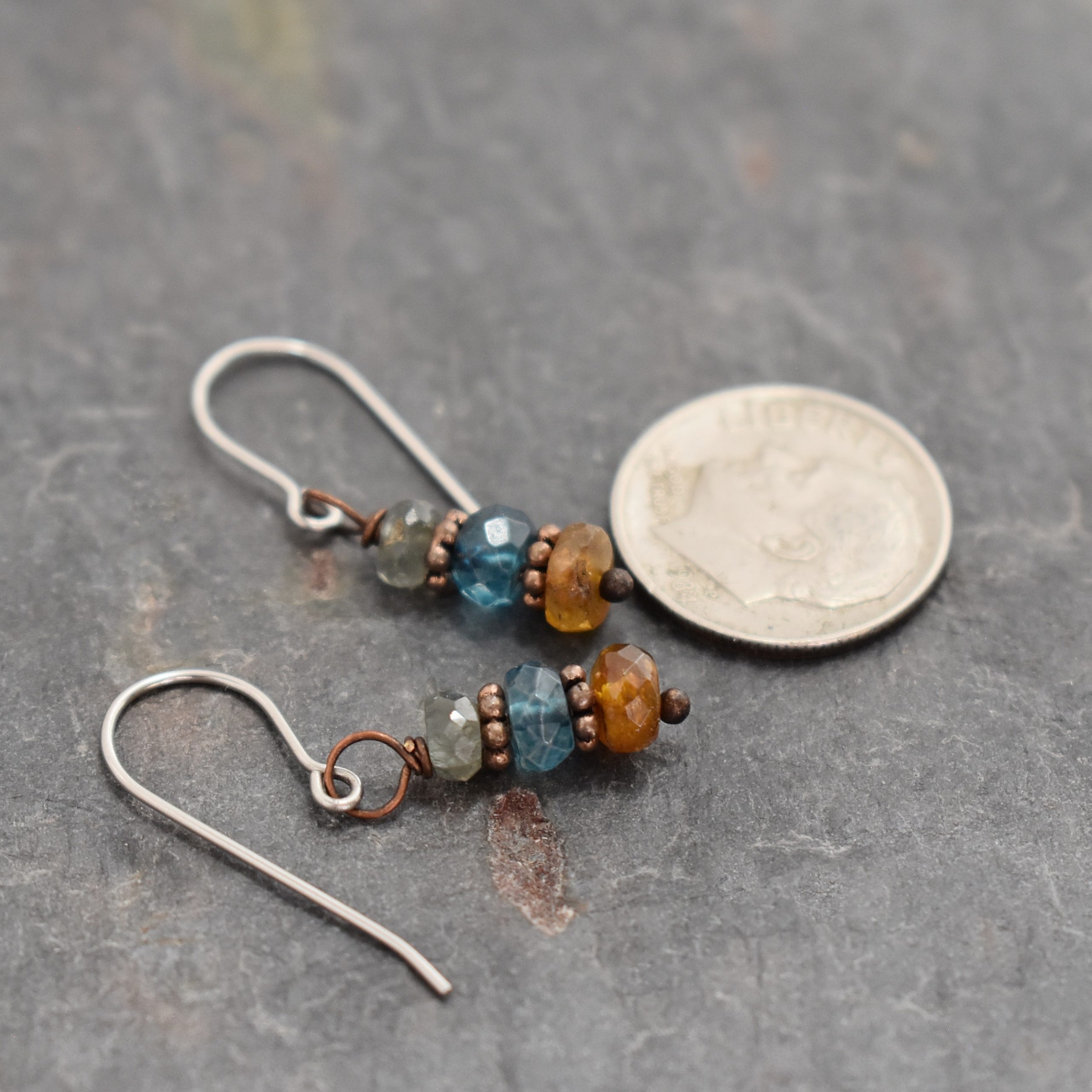 Aquamarine, Topaz, Tourmaline Earrings
