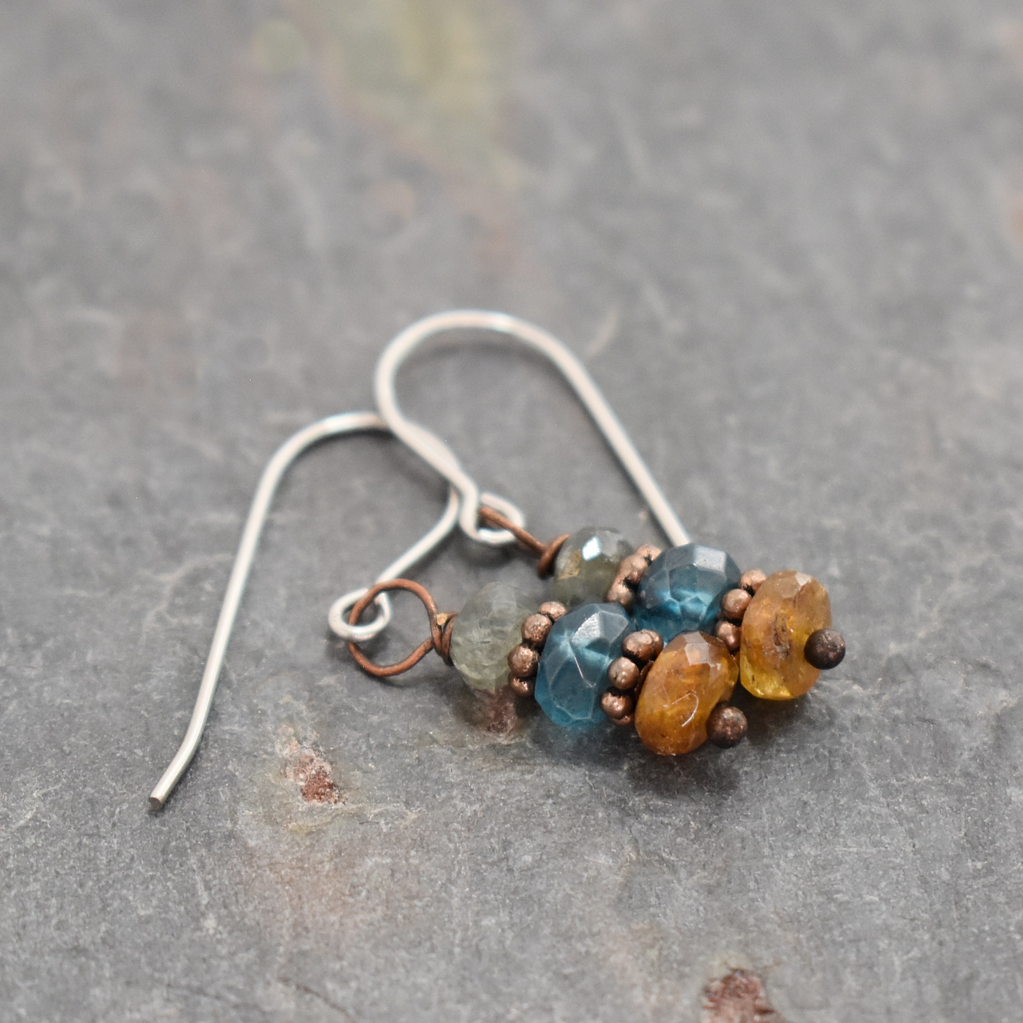 Aquamarine, Topaz, Tourmaline Earrings