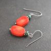 Turquoise and  Bamboo coral rectangle earrings