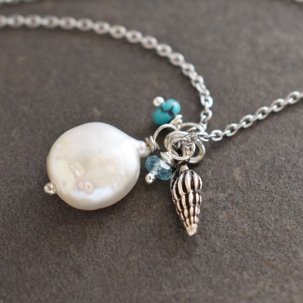 Seashell Coin Pearl Necklace - Wild Hare Gems