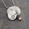 silver Sandpiper bird pendant with aquamarine, iolite, sunstone gemstone charm