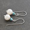 blue stone and white pearl earrings