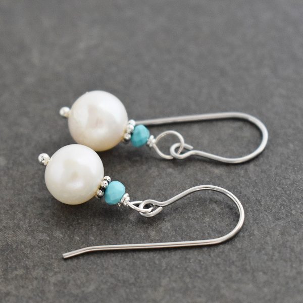blue stone and white pearl earrings