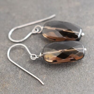 Smoky quartz long rectangle earrings