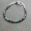 blue Turquoise, Garnet & red pink Agate gemstone Bracelet