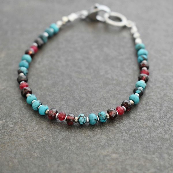 blue Turquoise, Garnet & red pink Agate gemstone Bracelet