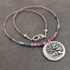 Beaded Oak Tree ruby, iolite necklace
