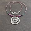 Beaded Oak Tree ruby, iolite necklace
