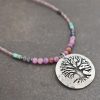 Beaded Oak Tree ruby, iolite necklace