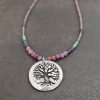 Beaded Oak Tree ruby, iolite necklace