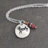 Handmade Whitetail Deer Necklace with Pink Tourmaline – Nature Jewelry Gift for Her wildharegems.com Handmade silver pewter jumping whitetail deer necklace with faceted copper quartz, garnet, pink tourmaline gemstones