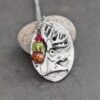 Whitetail Deer Head Necklace Silver oval pendant with whitetail deer head and gemstone charm