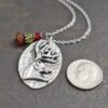Whitetail Deer Head Necklace with gemstone Silver oval pendant with whitetail deer head and gemstone charm
