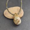 beaded brown and olive green tiny beads with a brown jasper drop pendant