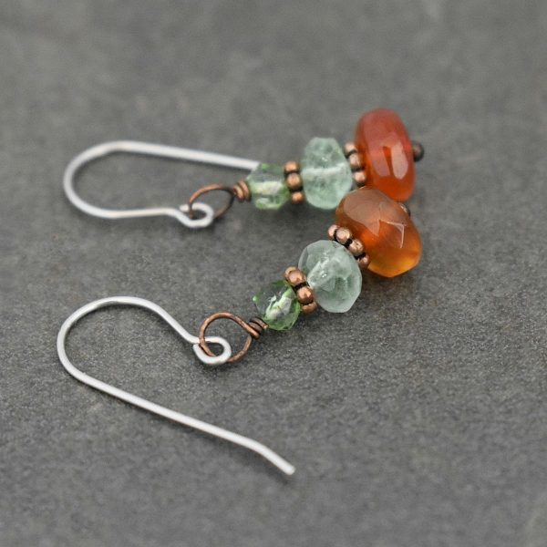 green and orange gemstone earrings