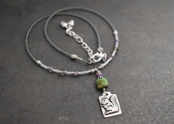 Beaded Gray Squirrel Necklace