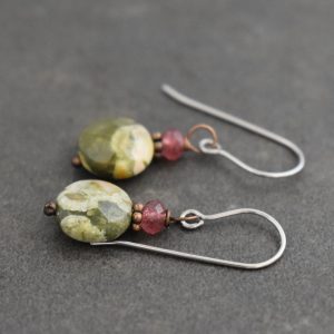 pink and green gemstone earrings