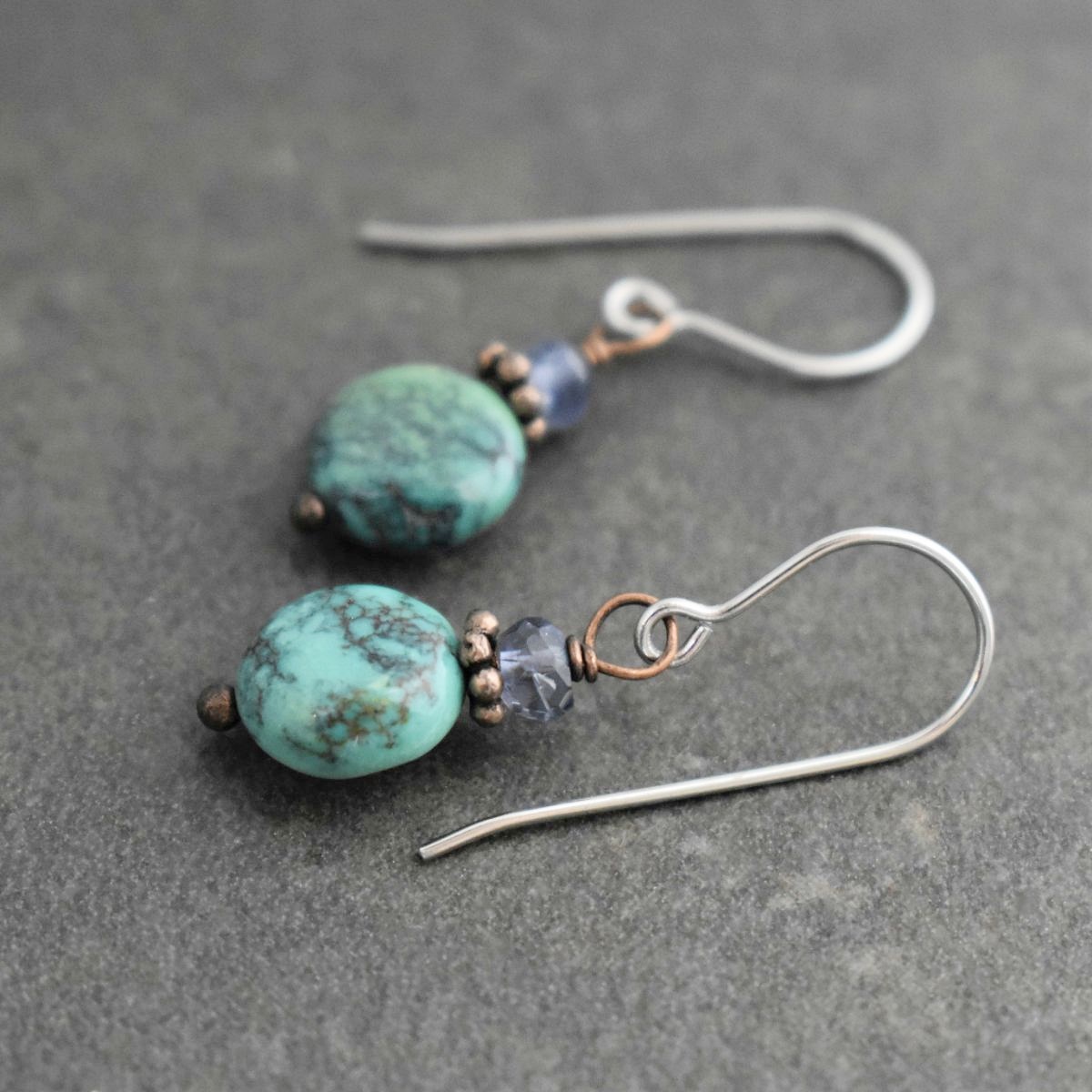 Iolite and Turquoise Earrings