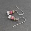 Green agpaite, Pink Jade, Rose Quartz Earrings