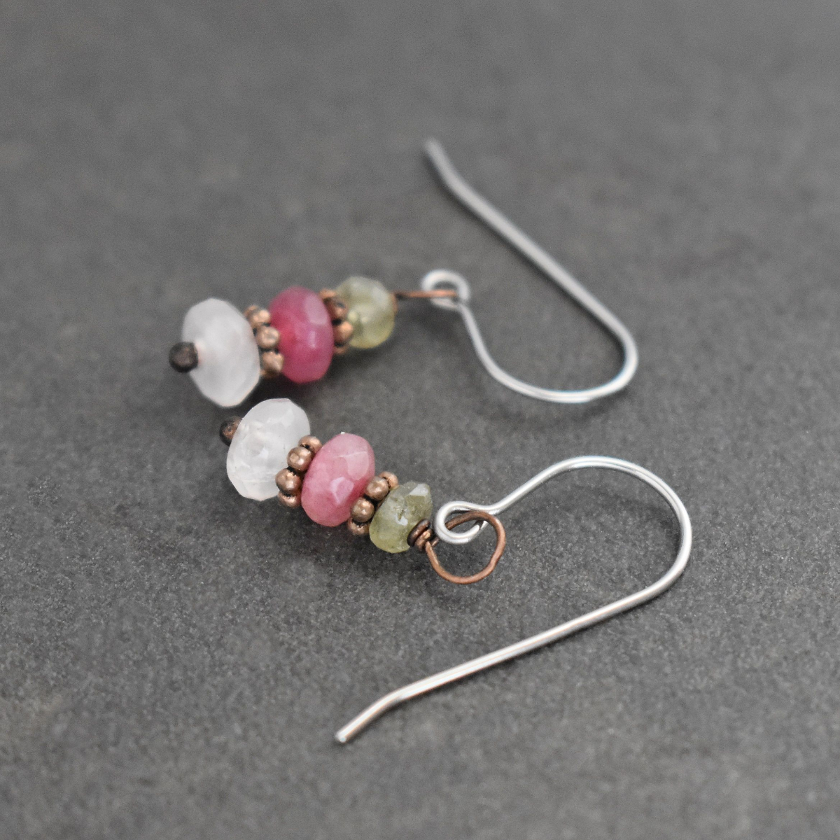 Green agpaite, Pink Jade, Rose Quartz Earrings Green agpaite, Pink Jade, Rose Quartz Earrings