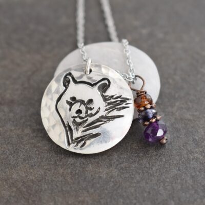 Black bear head necklace with amethyst (2) Black bear head necklace with amethyst (2)