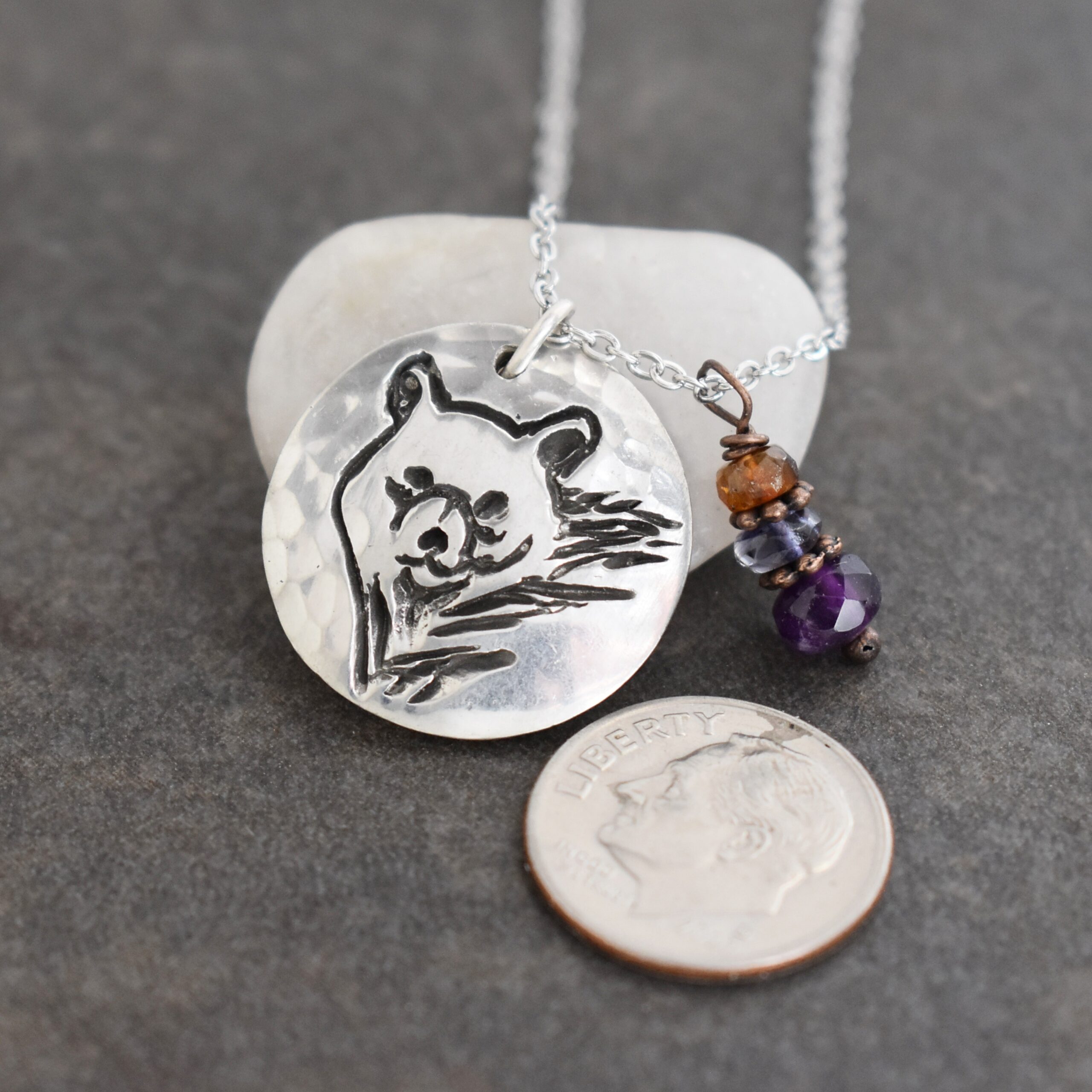 Black bear head necklace with amethyst (3)