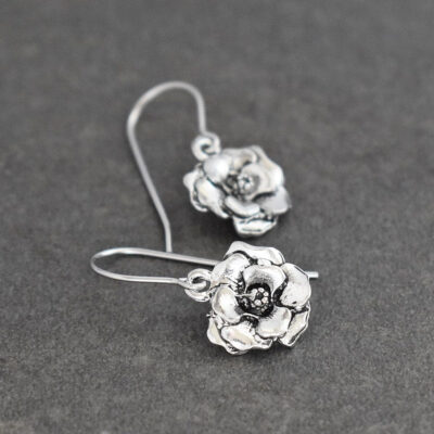 silver 3D wild roes earrings