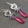silver 3d rose with purple and pink gemstones