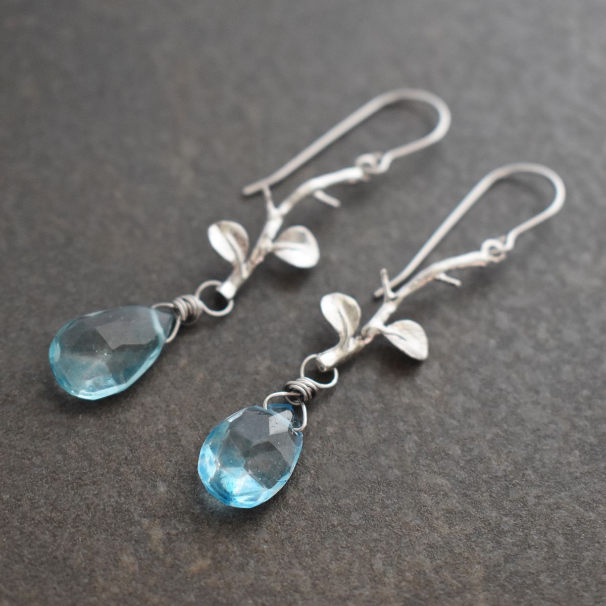 Twig Earrings with blue topaz