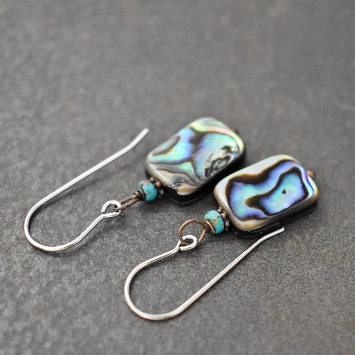 Turquoise, abalone shell earrings