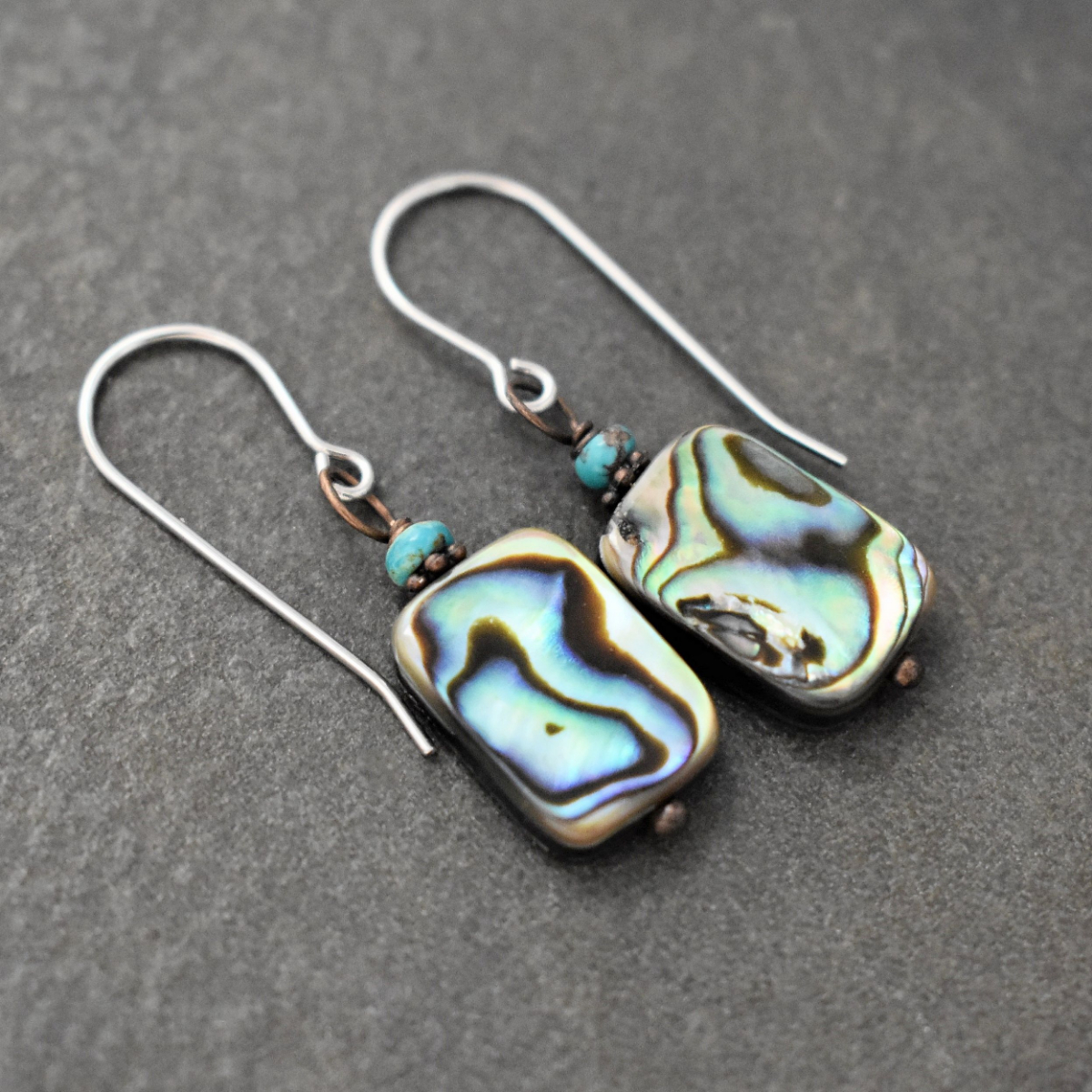 Turquoise, abalone shell earrings