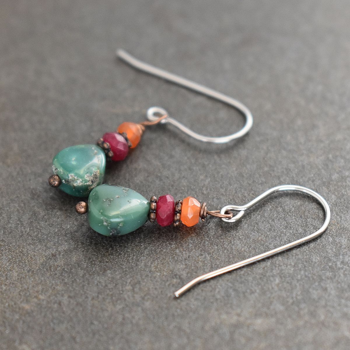 Carnelian , Ruby ,Turquoise Earrings