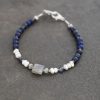 Beaded bracelet with navy blue, gray gemstone and with pearls
