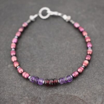 mulberry freshwater pearls with natural amethyst and garnet gemstone bracelet mulberry freshwater pearls with natural amethyst and garnet gemstone bracelet