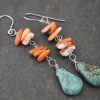 Orange spiny oyster, turquoise drop earrings