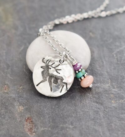 Small elk necklace with ruby, turquoise, pink opal (1)_result