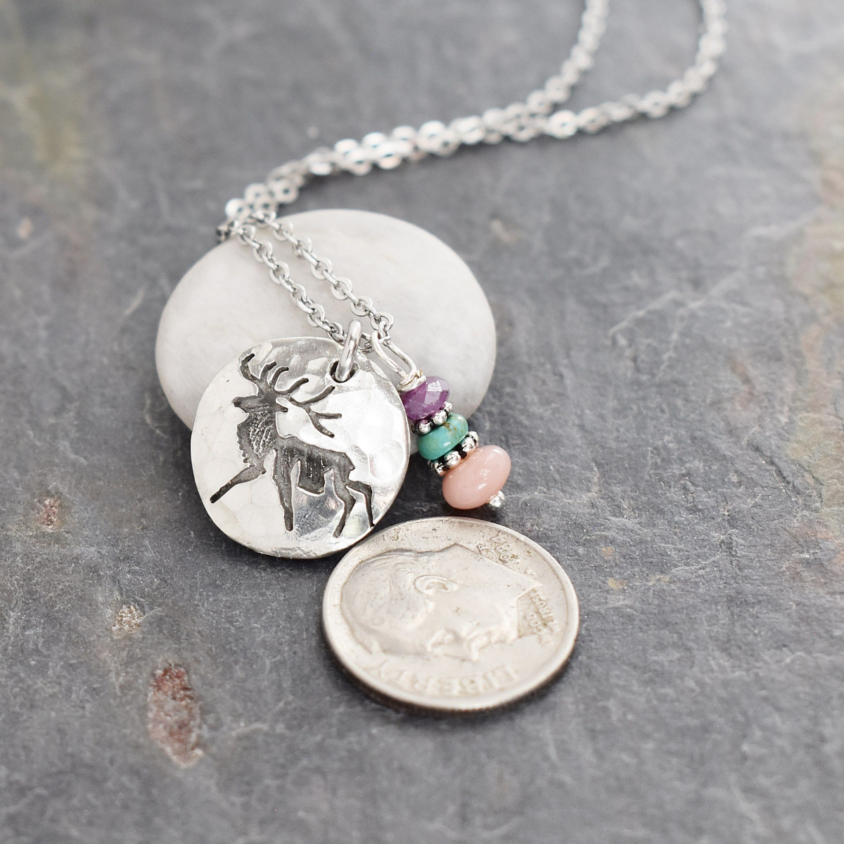 Small elk necklace with ruby, turquoise, pink opal (2)_result